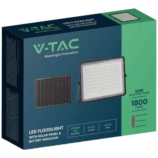 V-TAC VT-180W 7828 LED-es fényszóró, Napelem modul 0.5 W Semleges fehér Fekete