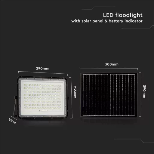 V-TAC VT-180W 7828 LED-es fényszóró, Napelem modul 0.5 W Semleges fehér Fekete
