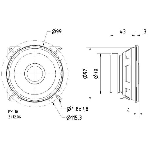 Visaton FX 10 - 4 Ohm 4 coll 10 cm 2 utas koaxiális hangszóró 40 W 4 Ω Vízálló polipropilén membrán