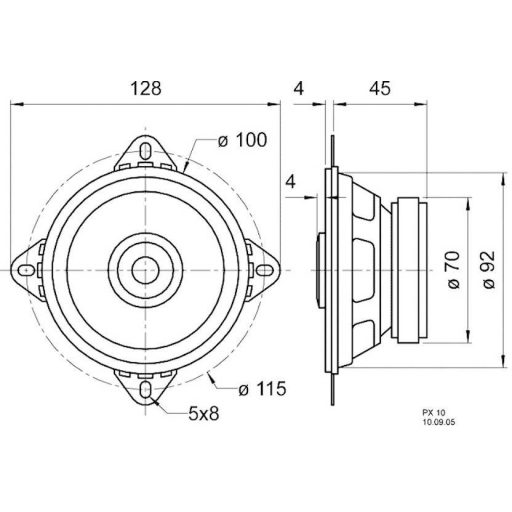 Visaton PX 10 - 4 Ohm 4 coll 10 cm 2 utas koaxiális hangszóró 20 W 4 Ω Vízálló polipropilén membrán