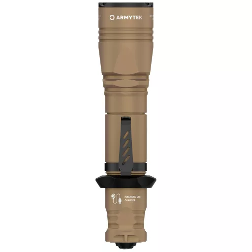 ArmyTek Dobermann Pro Magnet USB Sand Warm LED Kézilámpa Csuklópánt, Tokkal Akkuról üzemeltetett 1400 lm 164 g