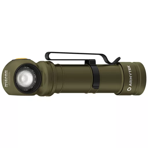 ArmyTek Wizard C2 Pro Max Olive White LED Kézilámpa Övcsíptetővel, Tokkal Akkuról üzemeltetett 4000 lm 149 g