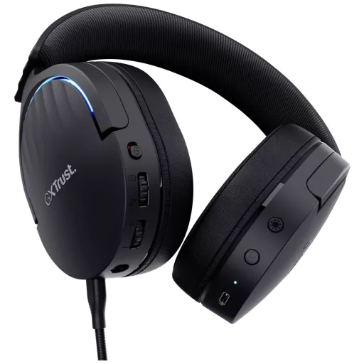 Trust GXT491 FAYZO Over Ear headset Bluetooth® Virtual Surround Fekete Surround hangzás, Mikrofon némítás, Hangerő szabályozás Gamer
