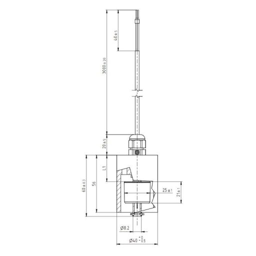 REED Electronics RCS-Ø40/61-R1/8-PO/S-L44-P25-3mPVC Úszókapcsoló 25 V/AC, 50 V/DC 1 záró, 1 nyitó IP68 1 db