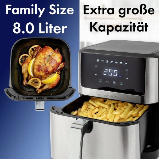 Profi Cook PC-FR 1269 H Forrólevegős fritőz 8 l 1800 W Nemesacél, Fekete