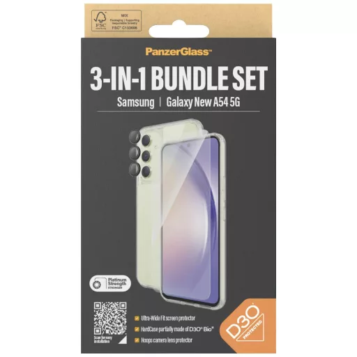 PanzerGlass 3-in-1 Ultra Wide Fit Bundle Glass + Case + Lens Tok + védőüveg készlet Samsung Galaxy A55 5G B0470+7358