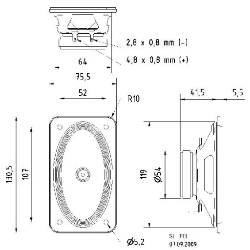 4.2  10.8 cm Szélessávú hangszóró Visaton SL 713 10 W 4 Ω