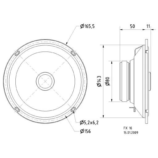 Visaton FX 16 WP - 4 Ohm 6.5 coll 16 cm 2 utas koaxiális hangszóró 80 W 4 Ω Kültéri hangfal, Tengervíznek ellenálló, Műanyag membrán