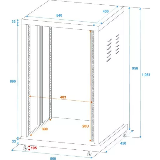 Omnitronic SR-19 19 collos rack 20 ME Acél Görgőkkel