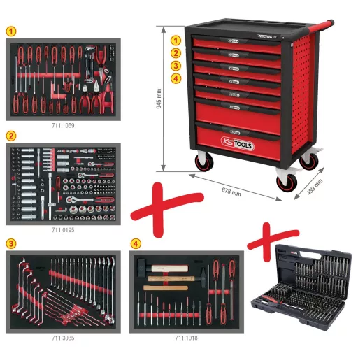 KS Tools 826.7515 Műhelykocsi Acéllemez Gyártói szín: Fekete, Piros