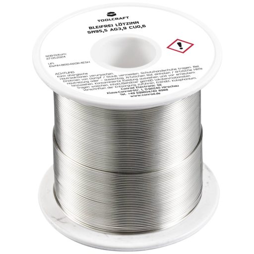 TOOLCRAFT TO-9503310 Forrasztóón, ólommentes Tekercs Sn95,5Ag3,9Cu0,6 ROL1 250 g 0.7 mm