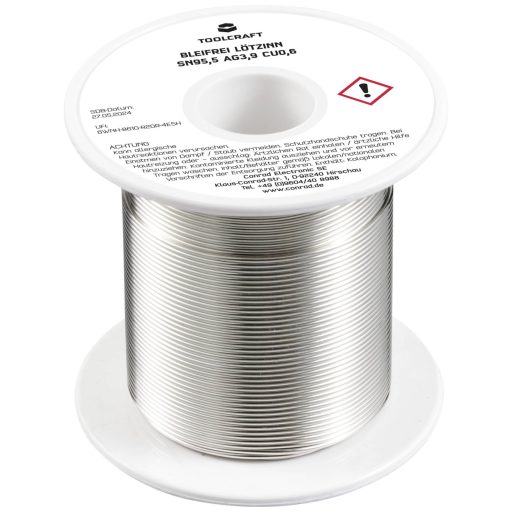 TOOLCRAFT TO-9503313 Forrasztóón, ólommentes Tekercs Sn95,5Ag3,9Cu0,6 ROL1 100 g 1 mm