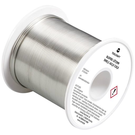 TOOLCRAFT TO-9503316 Forrasztóón, ólommentes Tekercs Sn95,5Ag3,9Cu0,6 ROL1 250 g 1 mm