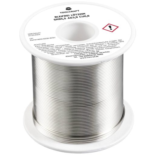 TOOLCRAFT TO-9503316 Forrasztóón, ólommentes Tekercs Sn95,5Ag3,9Cu0,6 ROL1 250 g 1 mm