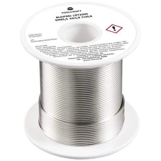TOOLCRAFT TO-9503319 Forrasztóón, ólommentes Tekercs Sn95,5Ag3,9Cu0,6 ROL1 100 g 1.2 mm