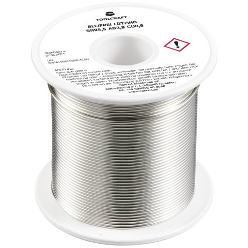 TOOLCRAFT TO-9503325 Forrasztóón, ólommentes Tekercs Sn95,5Ag3,9Cu0,6 ROH1 250 g 1.2 mm