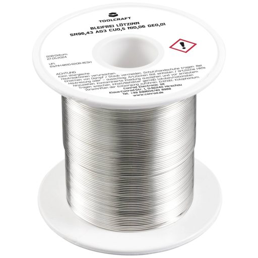 TOOLCRAFT TO-9503328 Forrasztóón, ólommentes Tekercs Sn96,43Ag3Cu0,5Ni0,06Ge0,01 ROL1 100 g 0.7 mm