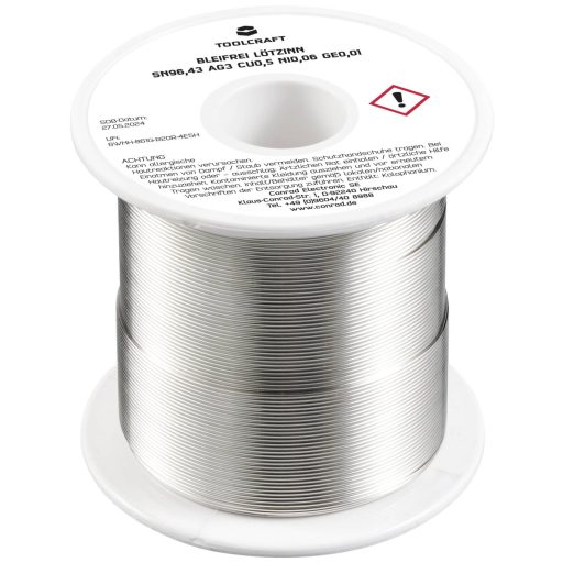 TOOLCRAFT TO-9503331 Forrasztóón, ólommentes Tekercs Sn96,43Ag3Cu0,5Ni0,06Ge0,01 ROL1 250 g 0.7 mm