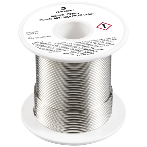 TOOLCRAFT TO-9503337 Forrasztóón, ólommentes Tekercs Sn96,43Ag3Cu0,5Ni0,06Ge0,01 ROL1 100 g 1.2 mm