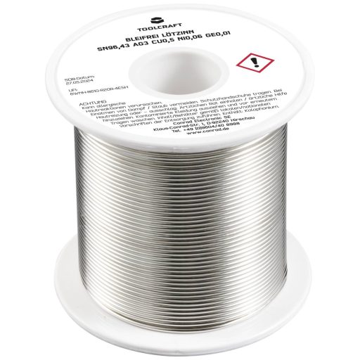 TOOLCRAFT TO-9503340 Forrasztóón, ólommentes Tekercs Sn96,43Ag3Cu0,5Ni0,06Ge0,01 ROL1 250 g 1.2 mm