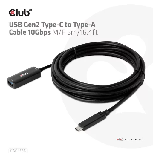 club3D USB kábel USB 3.2 Gen2 USB-C® dugó, USB-B alj 5.00 m Fekete CAC-1536