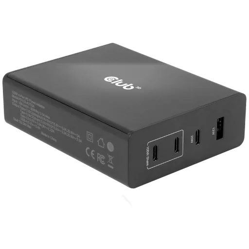 club3D CAC-1906 Notebook tápegység 132 W 3x USB-C®, 1x USB-A Power Delivery Fekete Beltér GaN, USB Power Delivery (USB-PD)