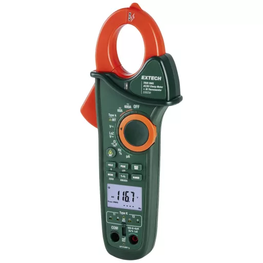 AC/DC árammérő True RMS lakatfogó multiméter, beépített infrahőmérővel 400A AC/DC, Extech EX623