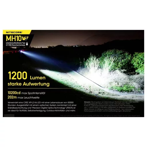 NiteCore MH10 V2 LED Kézilámpa Akkuról üzemeltetett 1200 lm 1500 óra 77.5 g