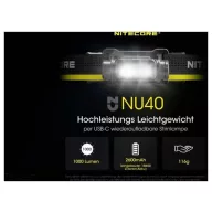   NiteCore NU40 LED Fejlámpa Akkuról üzemeltetett 1000 lm NC-NU40