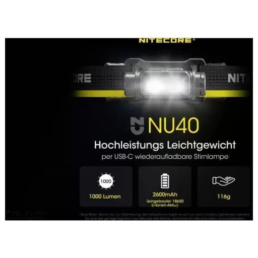 NiteCore NU40 LED Fejlámpa Akkuról üzemeltetett 1000 lm NC-NU40