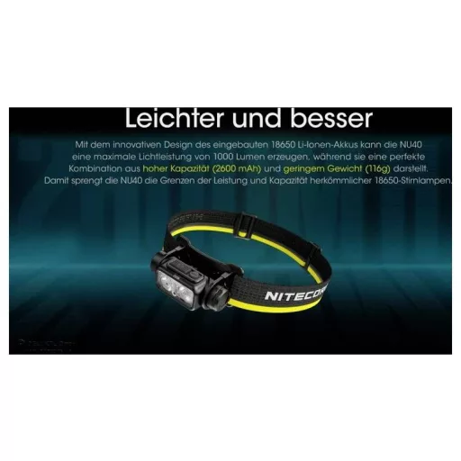 NiteCore NU40 LED Fejlámpa Akkuról üzemeltetett 1000 lm NC-NU40