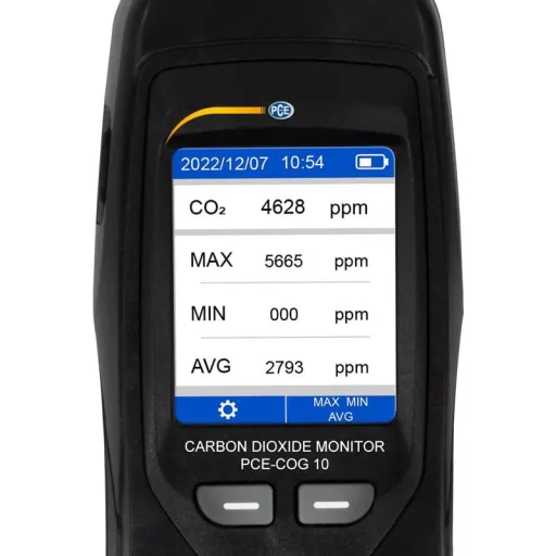 PCE Instruments CO2 mérő 0 - 9999 ppm Hőmérsékletmérő funkcióval, Adatgyűjtő funkcióval, USB csatlakozóval Kalibráció Gyári standard (tanúsítvány nélkül)