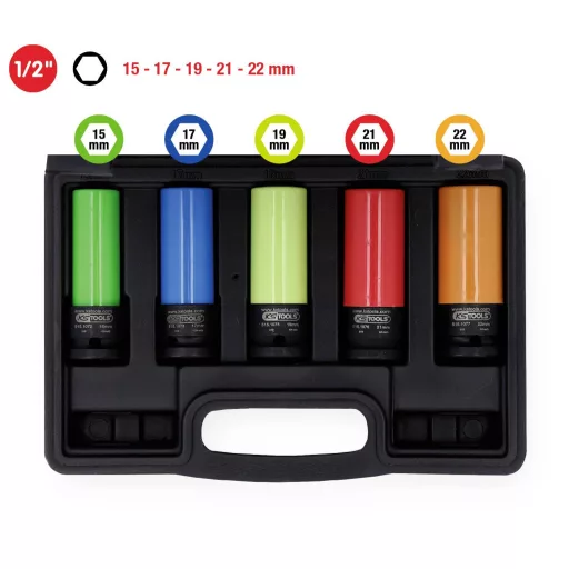 KS Tools 515.0870 1/2&quot -os alumínium keréktárcsás ütközőhüvely-készlet robusztus, 5 darabos
