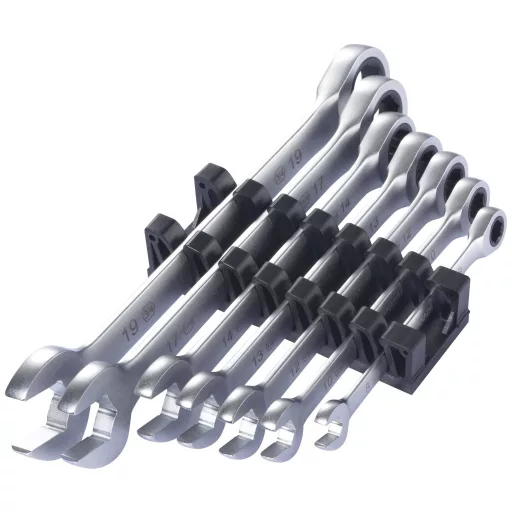 TOOLCRAFT TO-9626412 Racsnis egygyűrűs kulcs készlet 7 részes Kulcsszélesség (metrikus) 8 - 19 mm