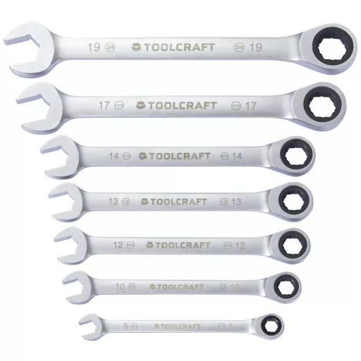 TOOLCRAFT TO-9626412 Racsnis egygyűrűs kulcs készlet 7 részes Kulcsszélesség (metrikus) 8 - 19 mm