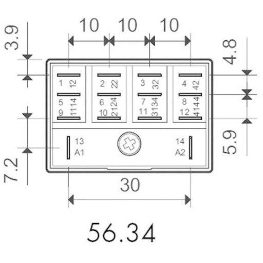 Finder 56.34.9.024.0040 Dugaszrelé 24 V/DC 12 A 4 váltó 1 db Tray