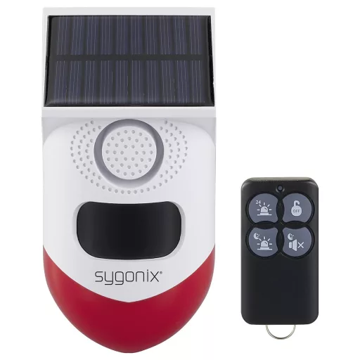 Sygonix Mini riasztóberendezés Fehér, Piros LED-del, Mozgásérzékelővel, Távirányítóval, Napelemmel, WLAN-nal 120 dB SY-6515320