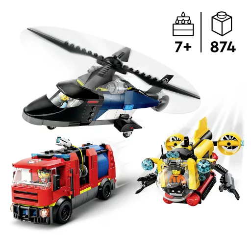 LEGO® CITY 60462 Kombinációs készlet helikopterrel, tűzoltóautóval és tengeralattjáróval