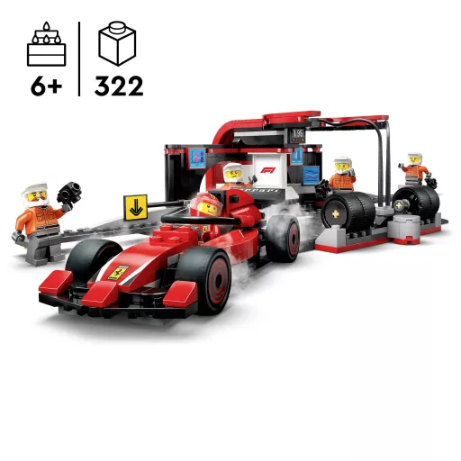LEGO® CITY 60443 F1® boxkiállás bokszszemélyzettel és Ferrari gyorshajtóval