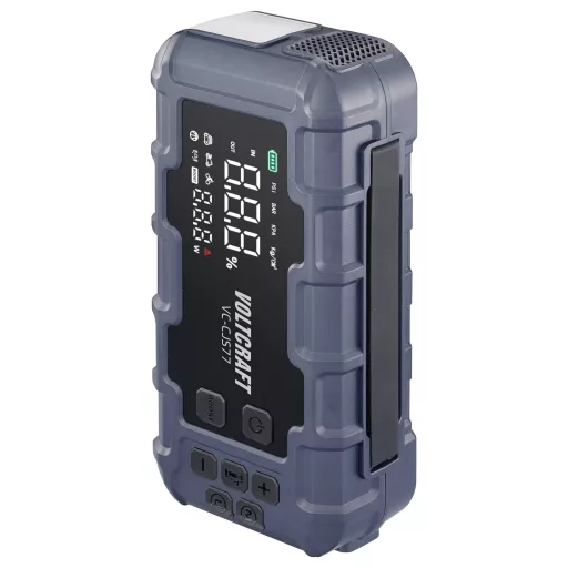 VOLTCRAFT Gyorsindító rendszer VC-CJS77 VC-16533725 Indulási segédáram=600 A 2 db USB-s dugalj, Töltő- és tároló állomás, Elektronika védelem, Kompresszor,