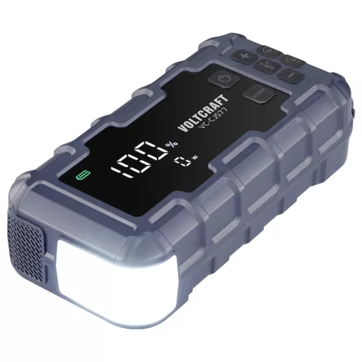 VOLTCRAFT Gyorsindító rendszer VC-CJS77 VC-16533725 Indulási segédáram=600 A 2 db USB-s dugalj, Töltő- és tároló állomás, Elektronika védelem, Kompresszor,