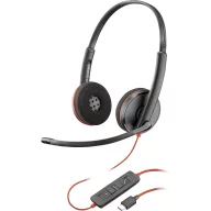   HP Poly Blackwire C3220 On Ear headset Vezetékes Stereo Fekete Headset, Mikrofon némítás, Hangerő szabályozás Számítógép
