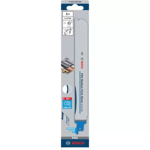 Bosch Accessories 2608658994 PRO Közepes vastagságú fém precíz S1137BEF lap, 1,1 x 25 x 225 mm, 5 db. 5 db