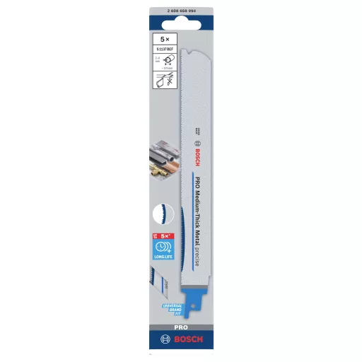 Bosch Accessories 2608658994 PRO Közepes vastagságú fém precíz S1137BEF lap, 1,1 x 25 x 225 mm, 5 db. 5 db