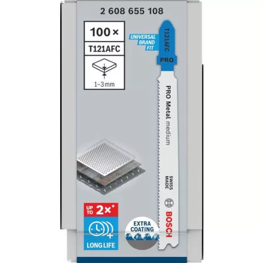 Bosch Accessories 2608655108 PRO Fém közepes T121AFC szúrófűrészlap, 92 mm, 100 db. 100 db