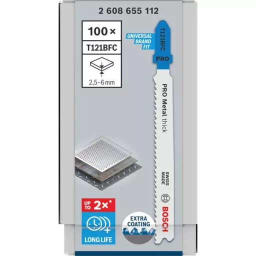 Bosch Accessories 2608655112 PRO Fém vastag T121BFC szúrófűrészlap, 92 mm, 100 db. 100 db