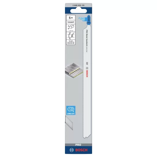 Bosch Accessories 2608655115 PRO Metal Sandwich T1018AFP szúrófűrészlap, 250 mm, 5 db. 5 db
