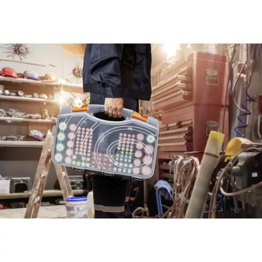 VOLTCRAFT GD BSB01 Elemtartó doboz Cellaszám: 180 Mikro (AAA), Ceruza (AA), baby (C típus), Góliát (D), 9 V-os, Gombelemek (H x Sz x Ma) 350 x 90 x 235 mm