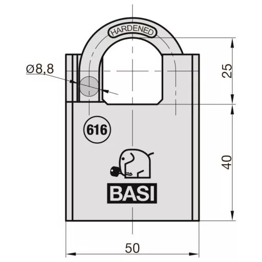 Basi 6160-5000 Függő lakat 50 mm Különböző időben záródó Ezüst Kulcsos zár