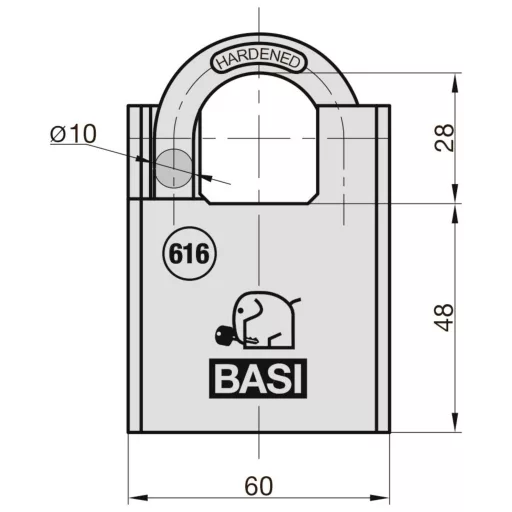 Basi 6160-6000 Függő lakat 60 mm Különböző időben záródó Ezüst Kulcsos zár